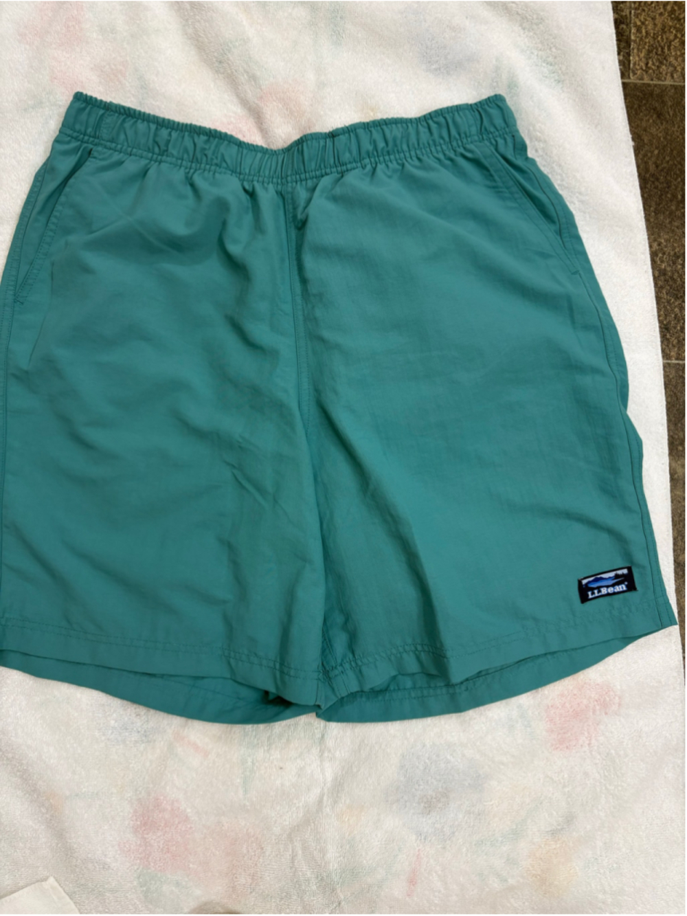 L.L.Bean Men’s Large Supplex Nylon Sport Swim Shorts Teal Mesh Lined 8”